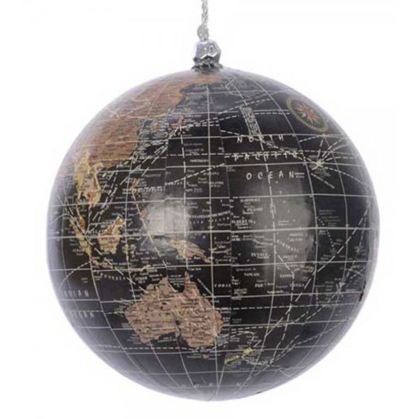 Χριστουγεννιάτικη Μπάλα Μαύρη, με το Χάρτη της Γης (10cm)